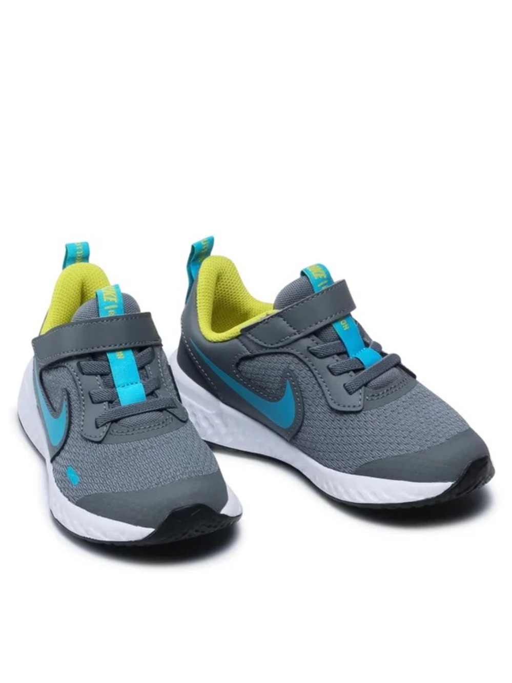NIB Nike Revolution 5 PSV Kids Preschool Shoes Sneakers Smoke Grey Blue Lime 1Y